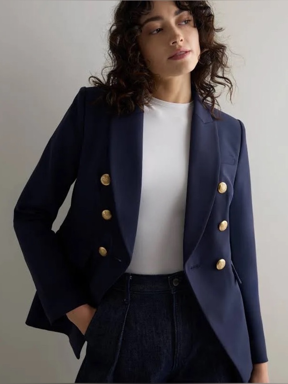 Quince Scuba Captain's Convertible Blazer Navy Blue Gold Button Medium EUC